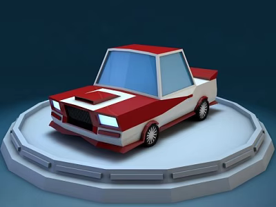 Cartoon Style Red And White Pickup Truck Displayed On Circular Platform With Clean Design 3d model