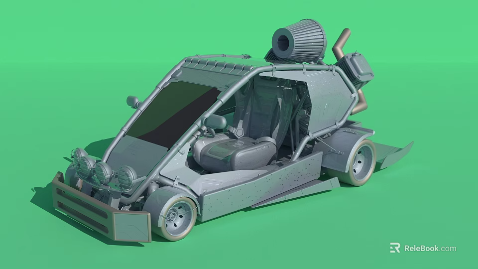Futuristic Custom Car With Open Cockpit Grey Exterior And Roof Mounted Component 3d model 
