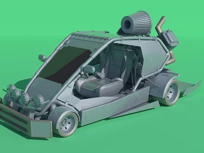 Futuristic Custom Car With Open Cockpit Grey Exterior And Roof Mounted Component 3d model