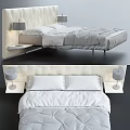 Double Bed With Upholstered Headboard And Gray Bedding Table Lamps 3d model