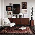 Modern Entryway Interior Design With Brown Wooden Side Cabinet Decorative Vase Lamp And Wall Art