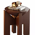 Wooden Side Tables With Unique Geometric Leg Design Round Top And Decorative Books Tray