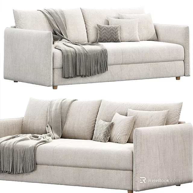 Light Gray Double Sofa With Throw Pillows And Cozy Blanket In Modern Design 3d model 