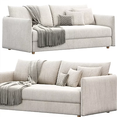 Light Gray Double Sofa With Throw Pillows And Cozy Blanket In Modern Design 3d model