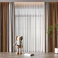 Modern Luxury Curtain Design With Sheer Voile And Beige Brown Panels By Window Plant