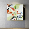 Colorful Abstract Geometric Painting With Various Shapes Hanging On Gray Wall