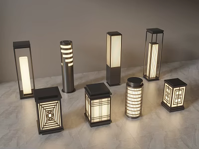 Modern Outdoor Lights Featuring Various Decorative Lattice Striped And Square Designs 3d model