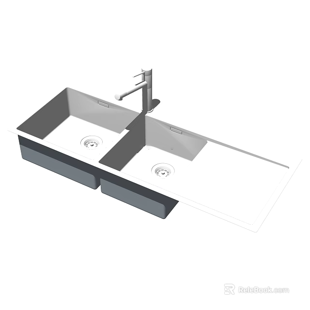 Modern Double Bowl Kitchen Sink With Stainless Steel Faucet And Basin Design 3d model 