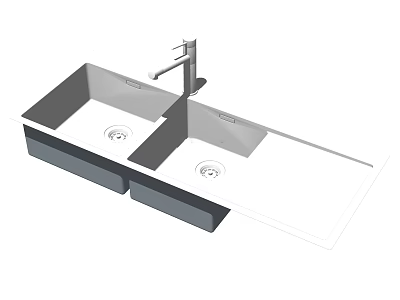 Modern Double Bowl Kitchen Sink With Stainless Steel Faucet And Basin Design 3d model