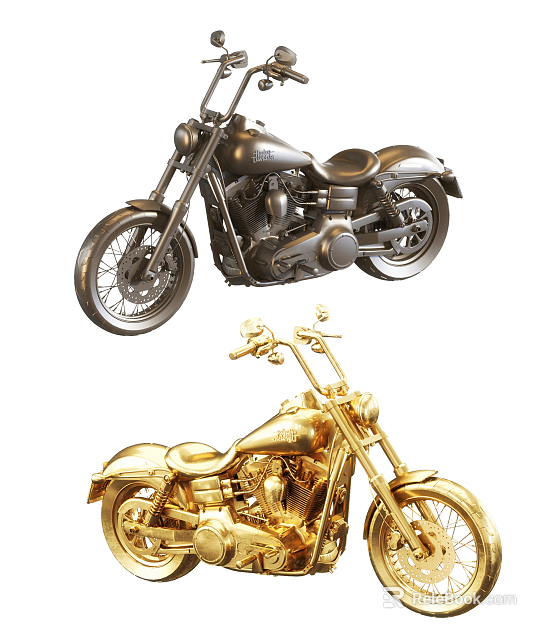 Black And Gold Classic Motorcycles With Vintage Design And Chrome Details 3d model 