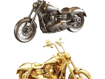 Black And Gold Classic Motorcycles With Vintage Design And Chrome Details 3d model