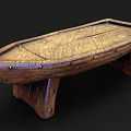 Wooden Boat Shaped Coffee Table With Decorative Metal Nails And Carved Legs