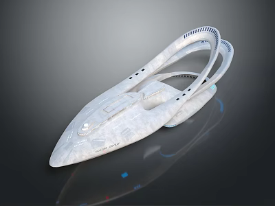 Futuristic Sleek White Craft Featuring Circular Rings Reflective Surface And Blue Accents 3d model