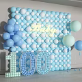 Baby 100 Days Celebration Balloon Wall With Blue White Decorations