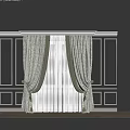 Elegant Patterned Curtains With Double Layer White Sheer And Gray Wall Background