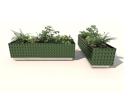 Green Rectangular Lattice Garden Planter Boxes With Ferns And Green Plants 3d model