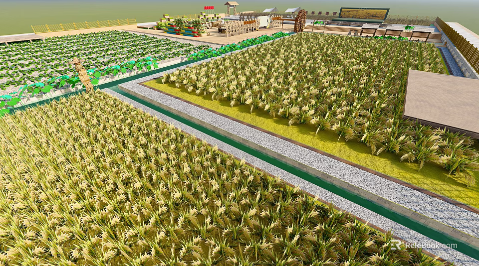 Garden Landscape Design With Neat Green Plants Pathways And Open Area 3d model 