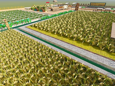 Garden Landscape Design With Neat Green Plants Pathways And Open Area 3d model