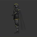 Game And Movie Character With Mechanical Armor Cloak And Glowing Details Design