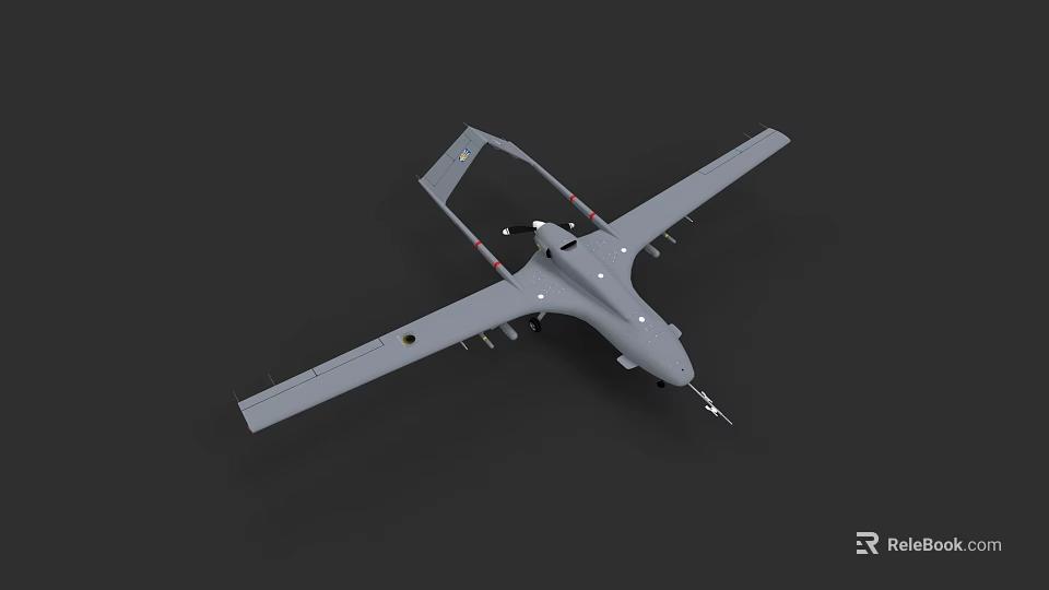 Gray Unmanned Fighter Jet With Long Wings And Underwing Payloads On Dark Background 3d model 