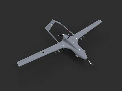Gray Unmanned Fighter Jet With Long Wings And Underwing Payloads On Dark Background 3d model