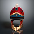 Ancient Ornate Helmet with Red Blue Gold Spiral Patterns Star Emblem as Historical Weapon Gear