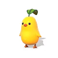 Cute Yellow Cartoon Chick With Green Leaf On Head And Plump Adorable Body