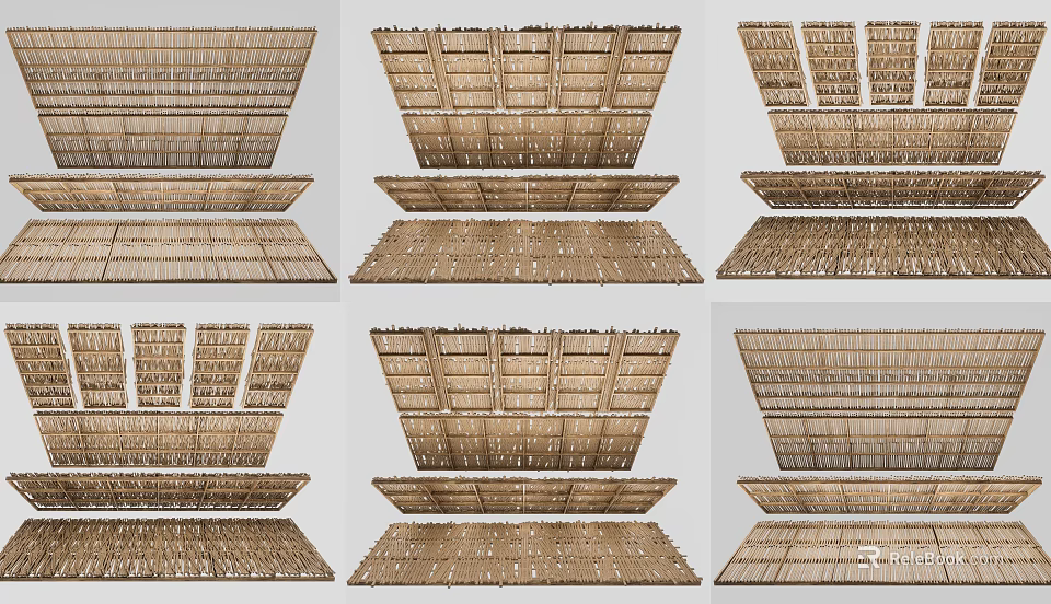Modern Wooden Ceiling Grid Design With Various Patterns And Styles 3d model 