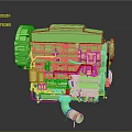 Green Engine With Yellow Components Detailed Mechanical Parts And Industrial Design