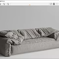 Gray Fabric Multi Person Sofa With Wrinkled Design And Comfortable Cushions 3d model