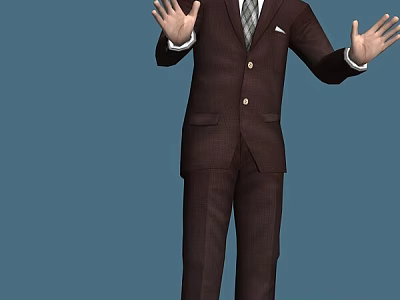 Detailed 3D Game and Movie Character Male in Brown Suit with Hands Open Pose 3d model