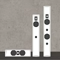 White Modern Home Audio Speakers With Tall Floor Standing And Compact Tabletop Designs