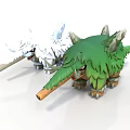 Green And White Fantasy Creature Figurines With Leafy Cover Horns And Long Trunks