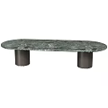 Modern Oval Green Marble Coffee Table With Sturdy Metal Cylindrical Legs