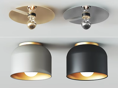 Modern Ceiling Lights With Gray Black Dome Shades And Gold Trim For Home Interior 3d model
