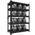 Heavy Duty Metal Storage Shelf With Multiple Layers Holding Dumbbells For Home Gym
