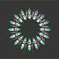 Colorful Glass Art Sculpture With Spiral Green Purple Beads And Glowing Lights