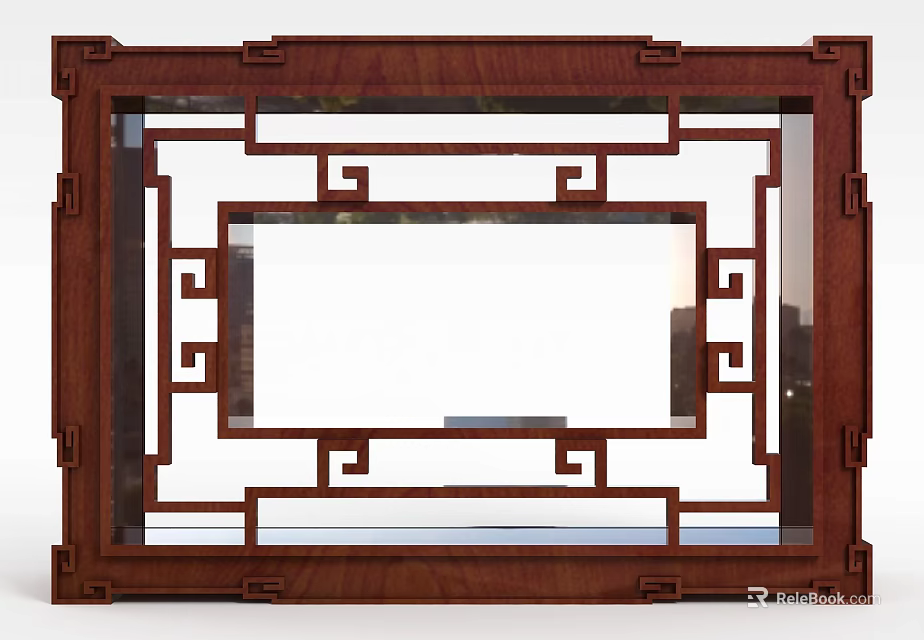 Traditional Chinese Style Locker With Wooden Frame Intricate Carvings And Glass Panel 3d model 