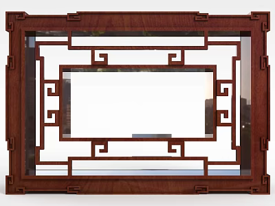 Traditional Chinese Style Locker With Wooden Frame Intricate Carvings And Glass Panel 3d model