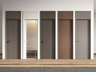Modern single door bedroom door glass door combination 3d model