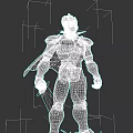 Game Movie Character With Orange Hair Blue Silver Armor Purple Cape Green Glowing Weapon