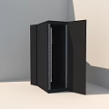 Black Computer Server Rack With Mesh Design In Minimalist White Room 3d model