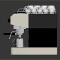 Modern Stainless Steel Coffee Machine With Multiple White Cups On Top 3d model