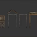 Traditional Wooden Building Frames With Gable Roof And Doorway Components