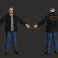 Man Wearing Black Jacket Gray Shirt Blue Jeans with Open Arms Front and Back Views
