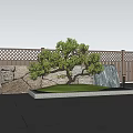 Japanese style low view wall Jingshi bonsai tree fence 3d model