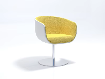 Modern Yellow and White Cushioned Office Chair with Swivel Metal Base Design 3d model