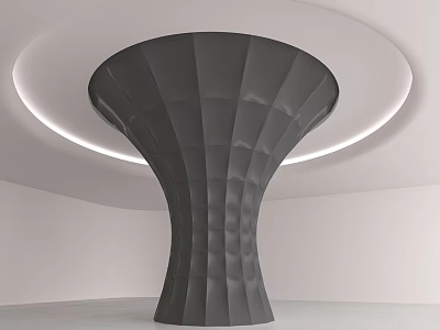 Black Pleated Texture Column in Modern Space With White Circular Ceiling and Ring Light 3d model
