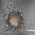 Gray and Gold Fragmented Modern Sculpture Exploding Outward with Circular Hollow Center and Hanging Lines 3d model
