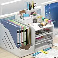 Organized Office Desk With White File Organizer Holding Colorful Folders And Stationery